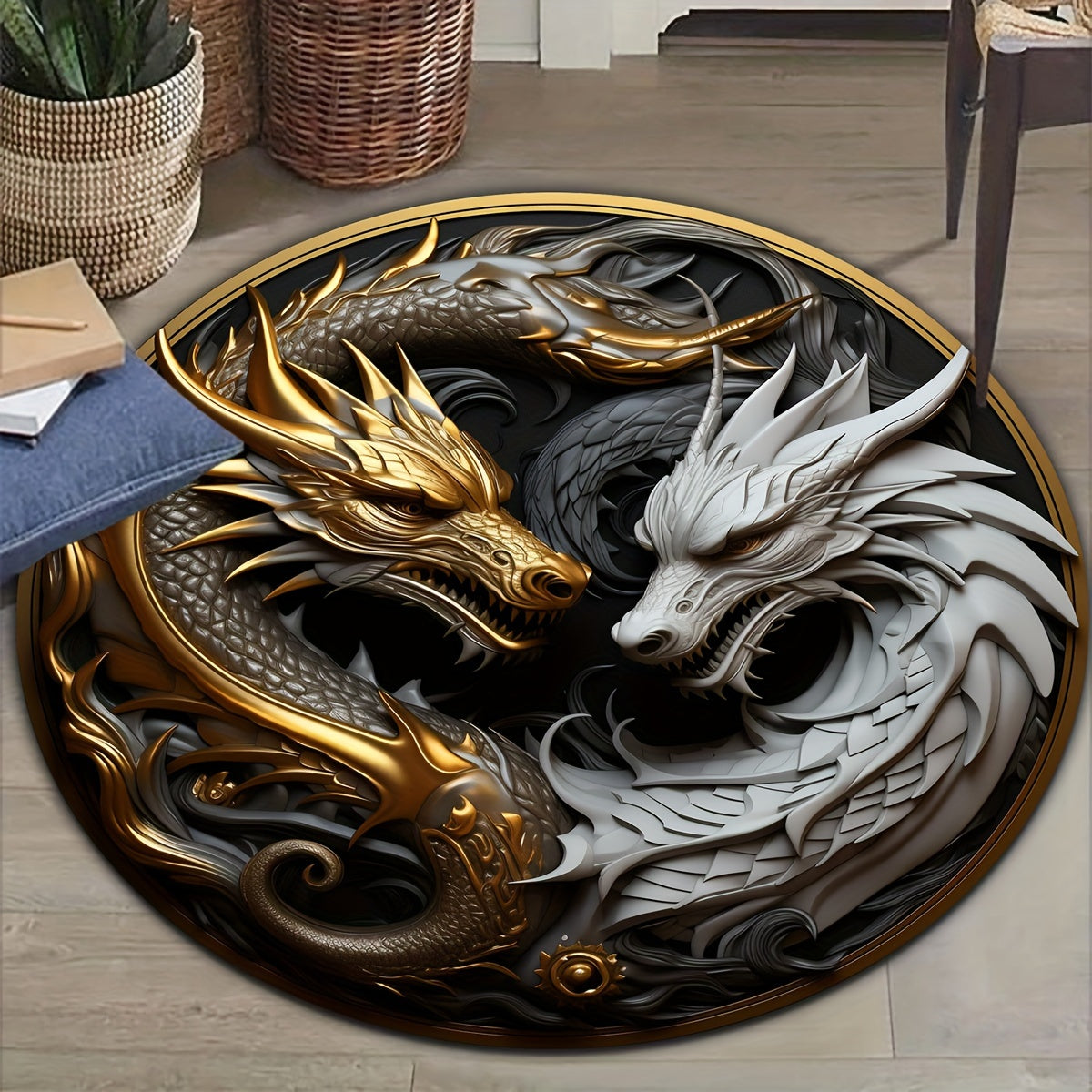 Dahlia | Round Dragon Rug | Non-Slip Floor Mat | Decorative Carpet