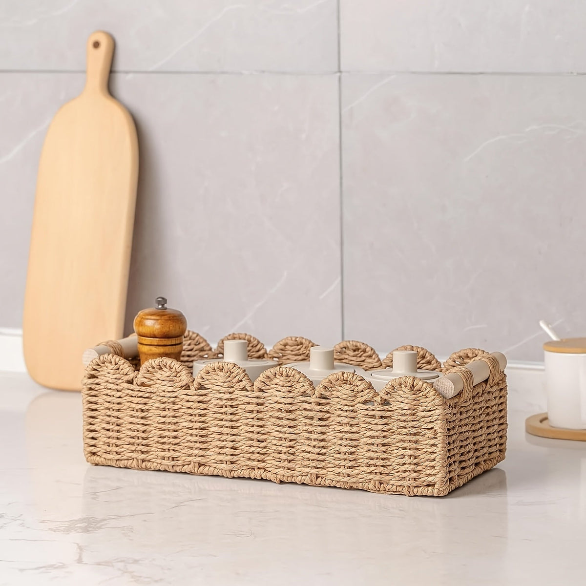 Rhea | Storage Basket | Boho Woven, Fan Edge | Natural Fibre, Rectangular