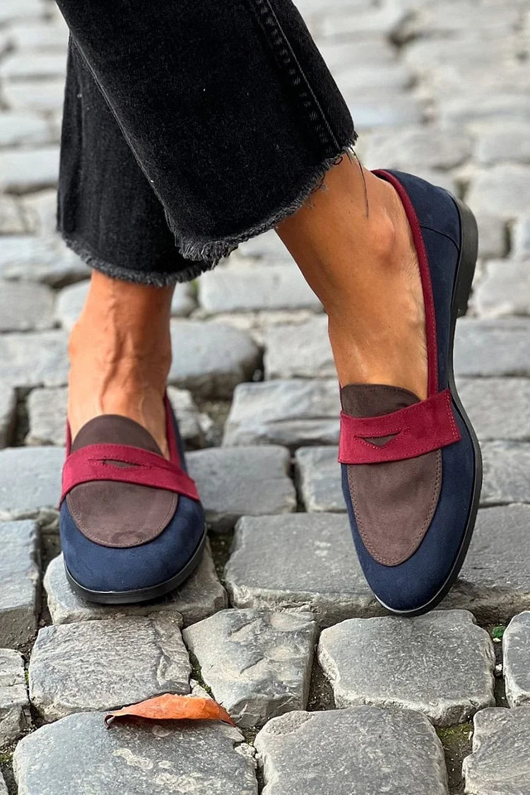 Women Loafers Contrast Color Accent Slip On