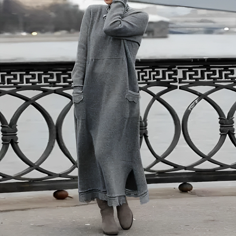 Women's Winter Dress | Knit, Midi Length, Pockets | Kira