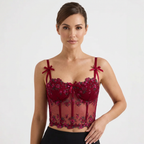 Corset Top Women Floral Embroidered Sheer Mesh Structured Cami | Calla