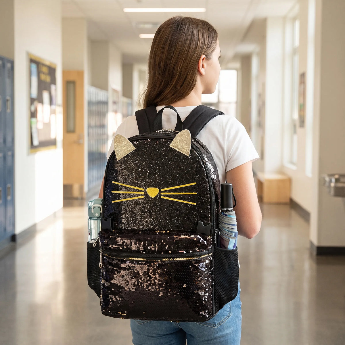 Ottavia | Kids School Backpack Set | 3-Piece, Cat Design, Black | Girls
