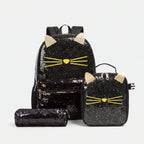 Ottavia | Kids School Backpack Set | 3-Piece, Cat Design, Black | Girls