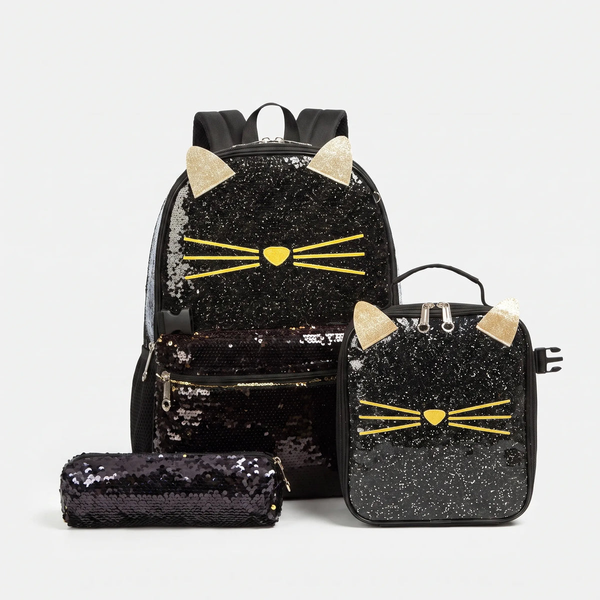 Ottavia | Kids School Backpack Set | 3-Piece, Cat Design, Black | Girls