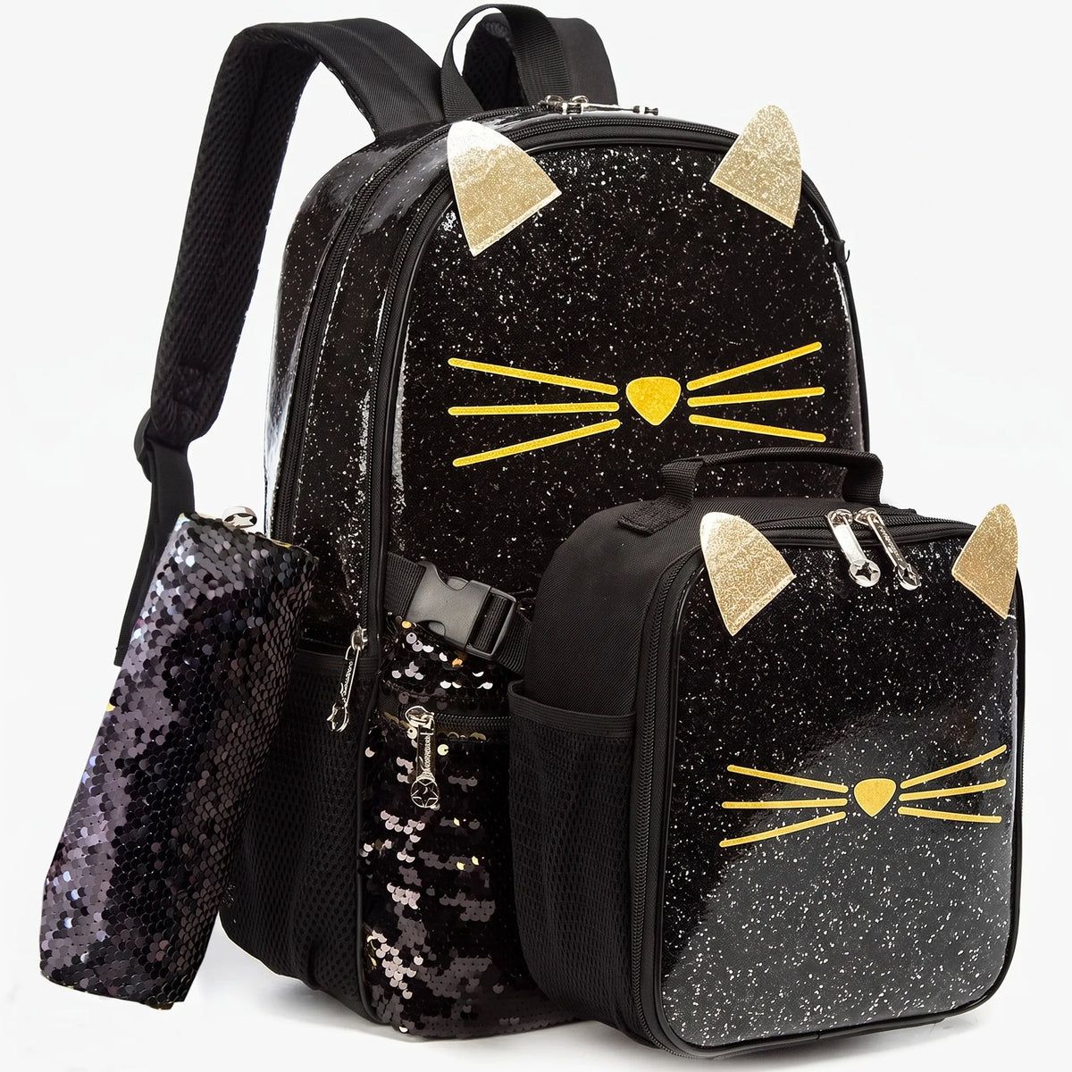 Ottavia | Kids School Backpack Set | 3-Piece, Cat Design, Black | Girls