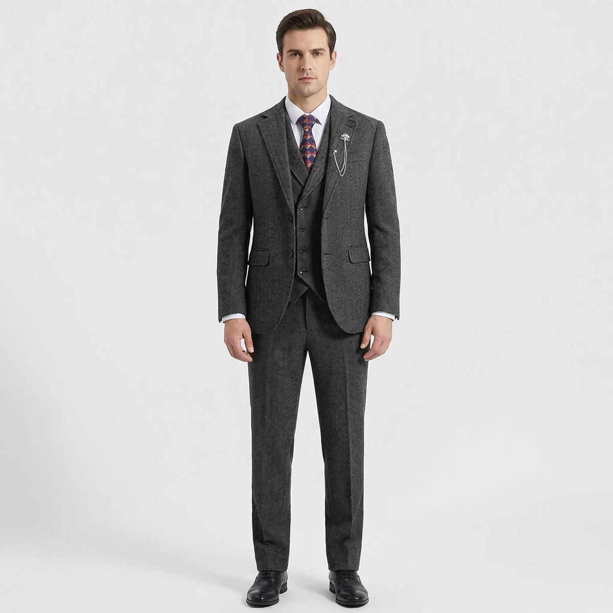 Tamsin | Men's 3-Piece Suit | Herringbone Pattern, Tailored Fit | S–4XL