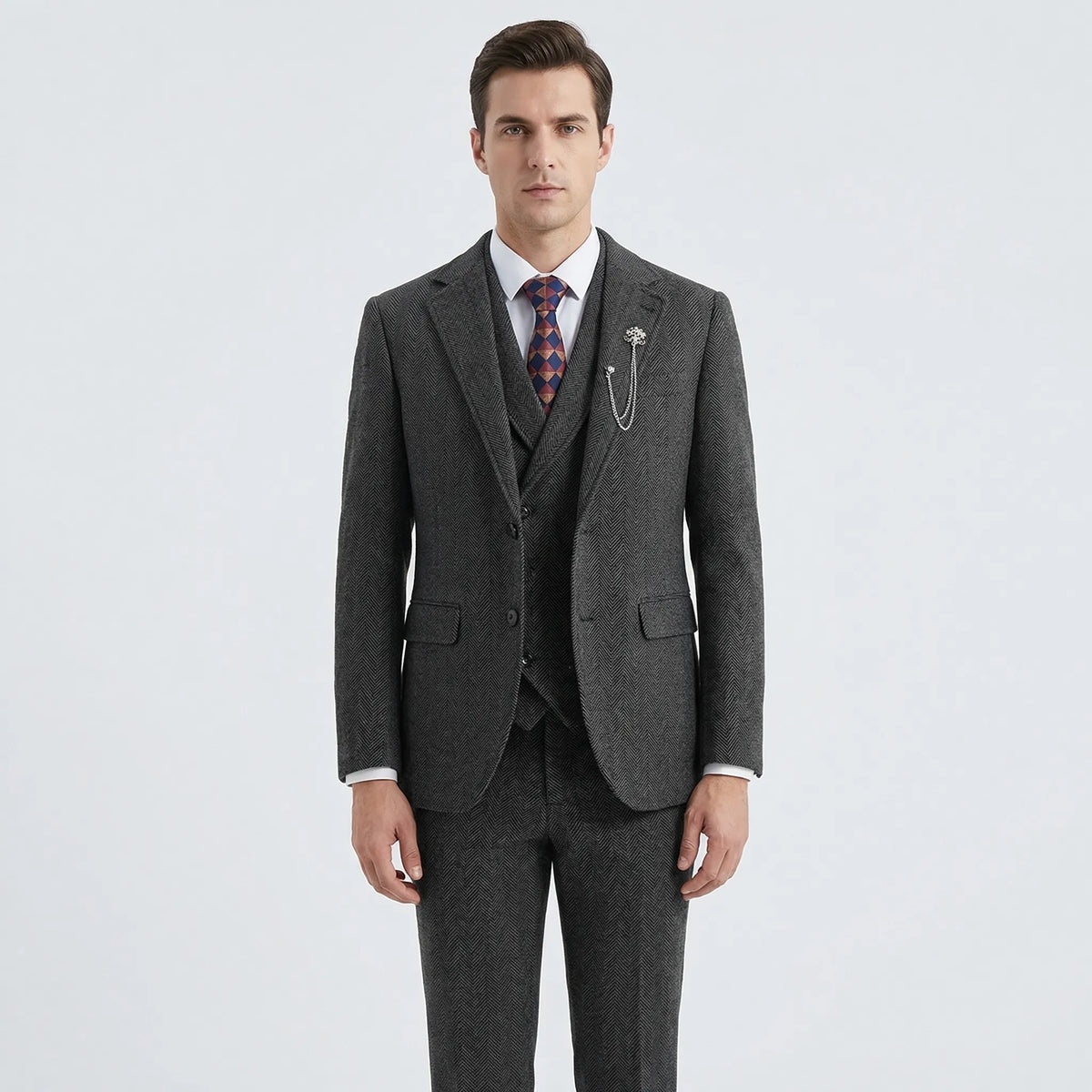 Tamsin | Men's 3-Piece Suit | Herringbone Pattern, Tailored Fit | S–4XL