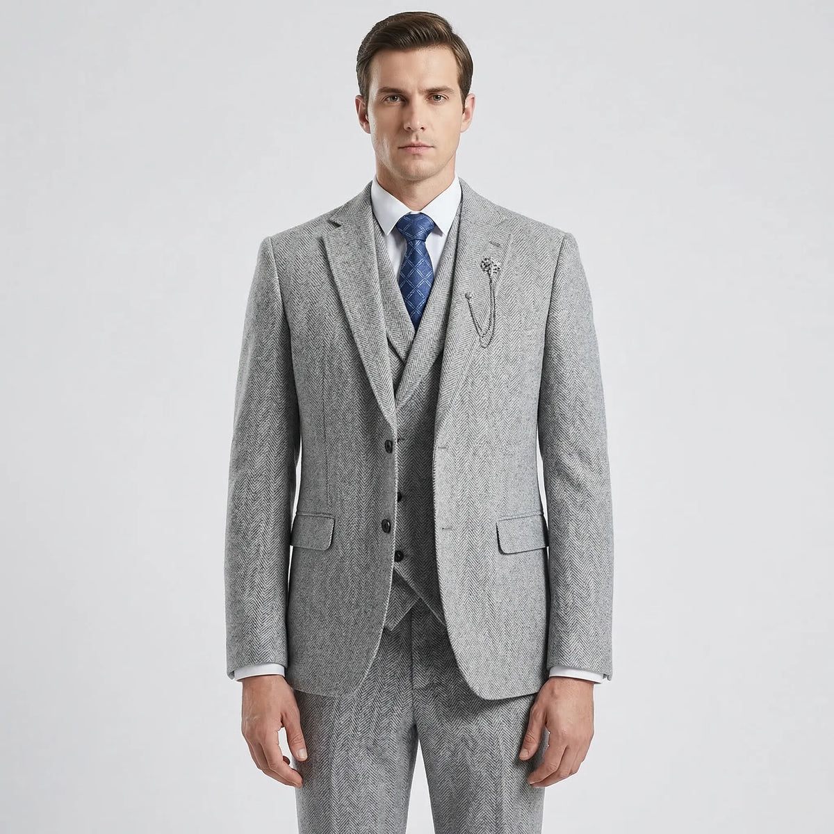 Tamsin | Men's 3-Piece Suit | Herringbone Pattern, Tailored Fit | S–4XL