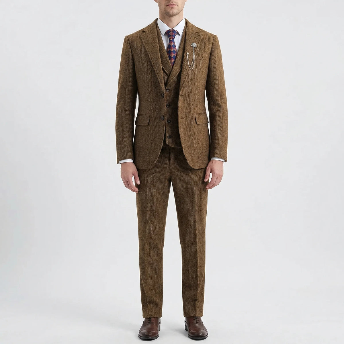Tamsin | Men's 3-Piece Suit | Herringbone Pattern, Tailored Fit | S–4XL