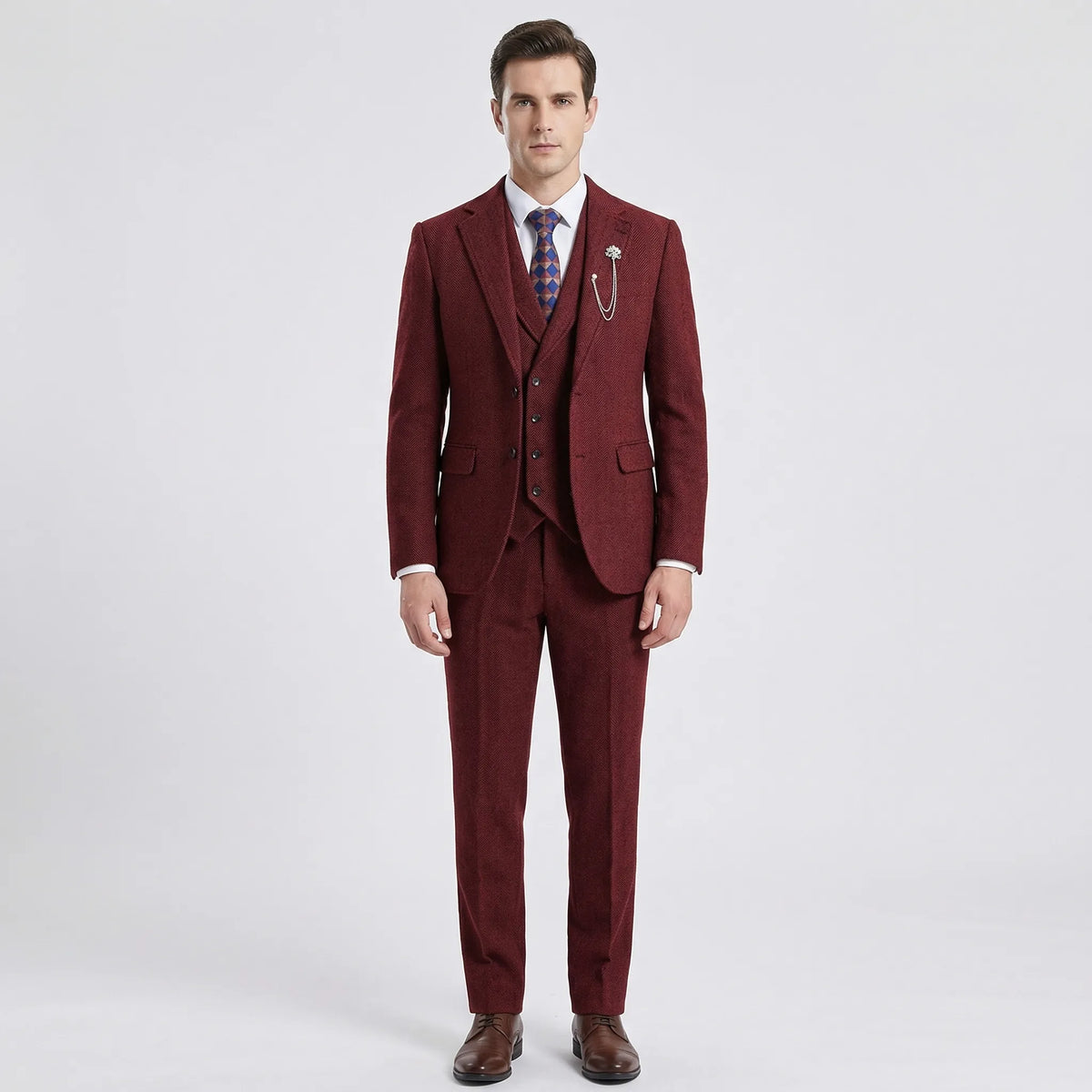 Tamsin | Men's 3-Piece Suit | Herringbone Pattern, Tailored Fit | S–4XL