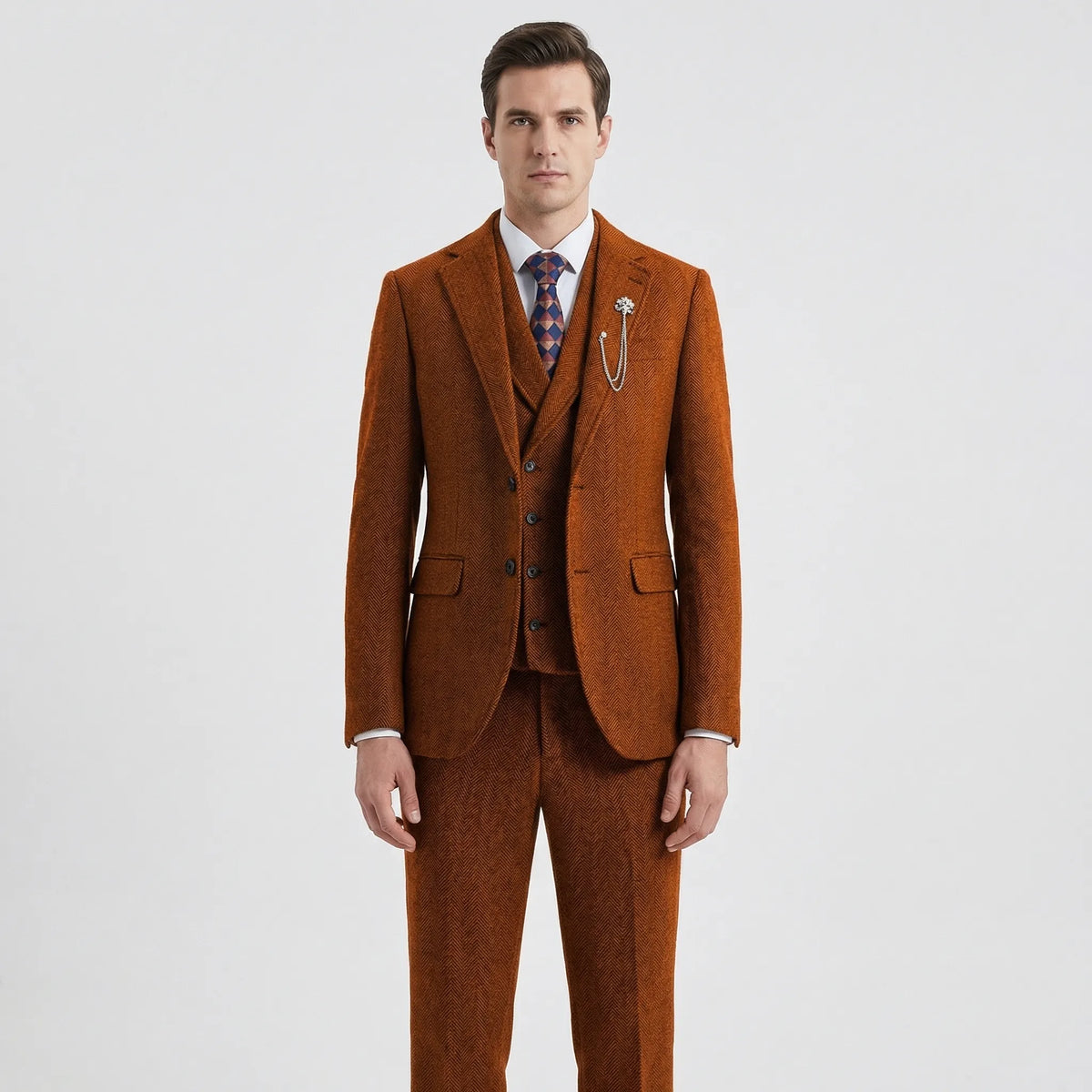 Tamsin | Men's 3-Piece Suit | Herringbone Pattern, Tailored Fit | S–4XL