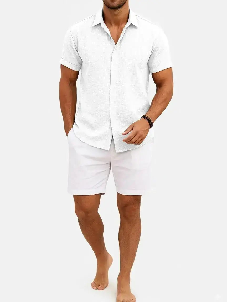 Linen Shirt Men Short Sleeve Button Down Regular Fit Cotton Blend