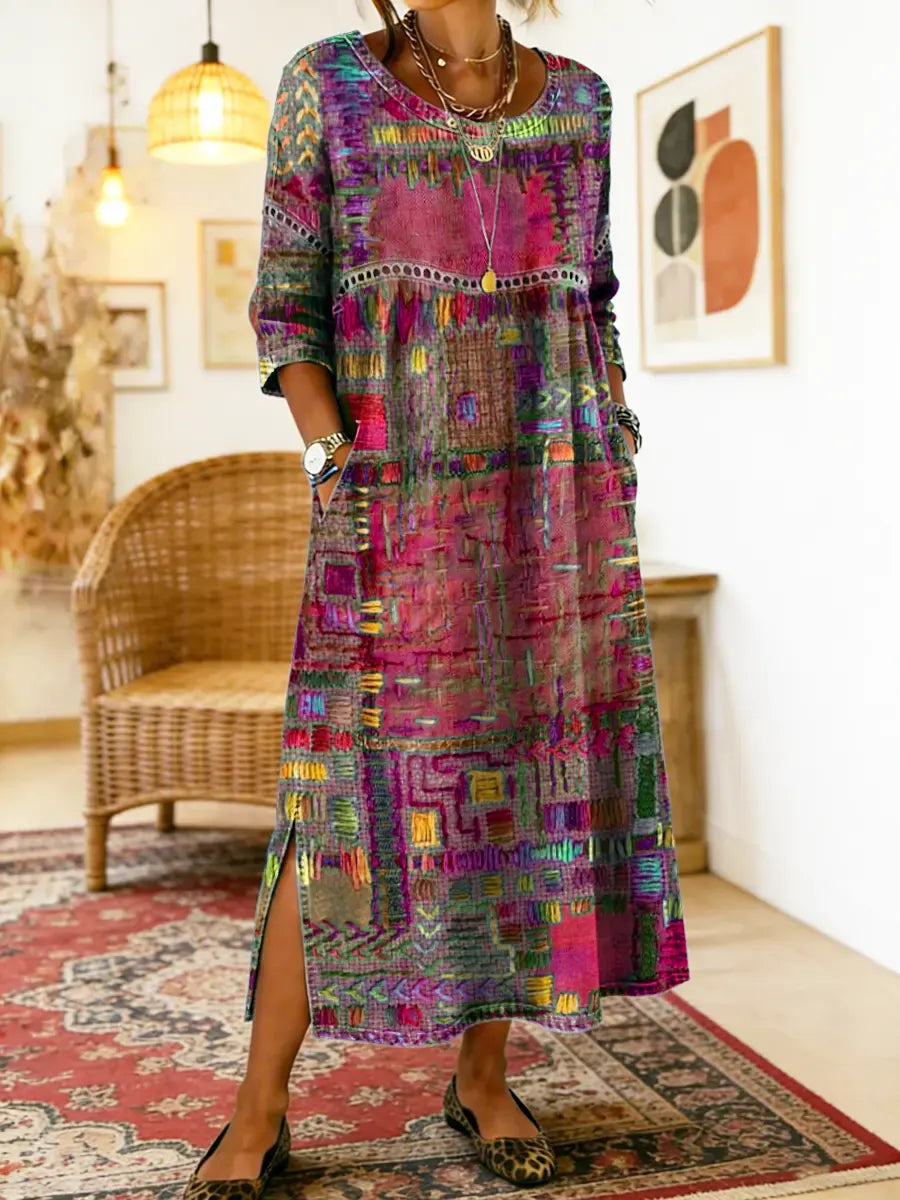 Uma | Denim Dress | Ethnic Patchwork, Loose Fit | Women's Summer