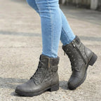 Zinnia | Women's Ankle Boots | Leather, Side Zipper, Block Heel