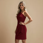 Summer Dress Women Sleeveless Bodycon One Shoulder Asymmetric Hem Mini