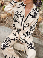 Women 2 Piece Wide Leg Pants Blouse Set