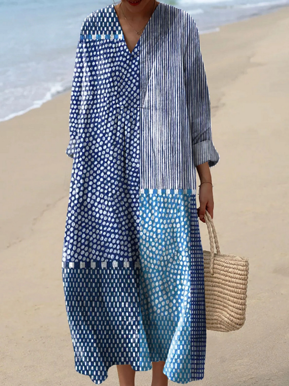 Summer Dress Women Lightweight Abstract Polka Dot Long Sleeve