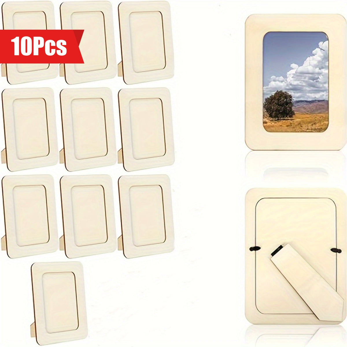 Ondina | Photo Frames Set | 10 Wooden DIY Frames | 15.24 cm, Light Beige