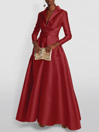 Lena | Maxi Dress | A-Line, High Waist, V-Neck, Long Sleeve | Pleated