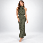 Satin Dress Women Midi Asymmetric Neckline Lightweight