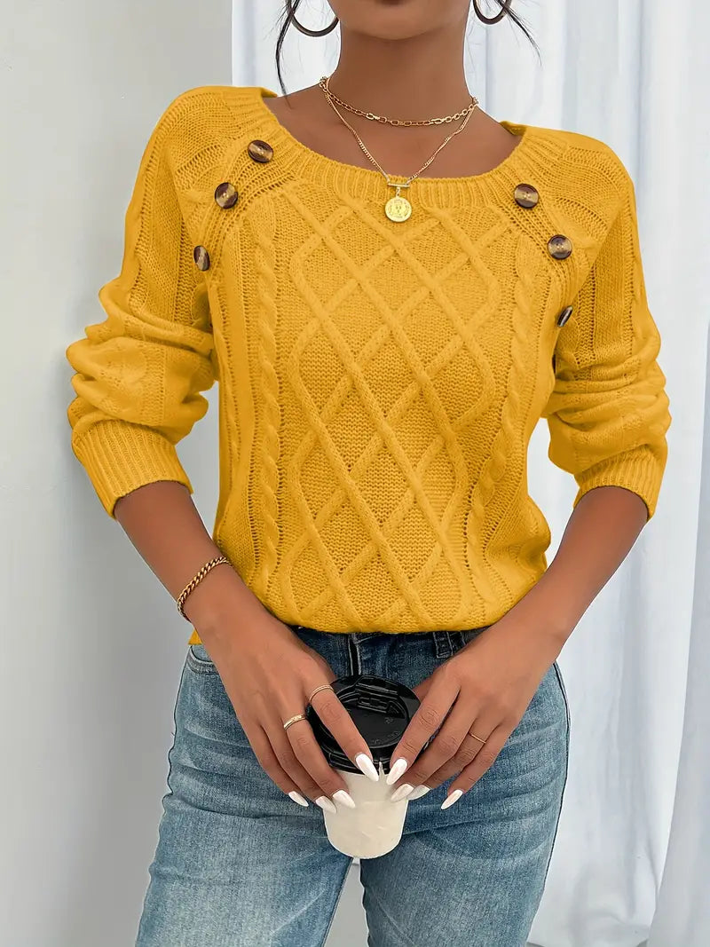 Seraphina | Women's Winter Sweater | Cable Knit, Button Detail