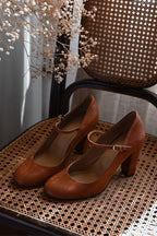 Women Wide Heel Pumps Round Toe Buckle Strap