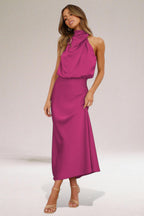 Summer Dress | Women Sleeveless Long Satin Halter Neck Maxi Dress