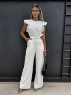 Women's Jumpsuit | Wide Leg, Butterfly Sleeves, Belt | Faye