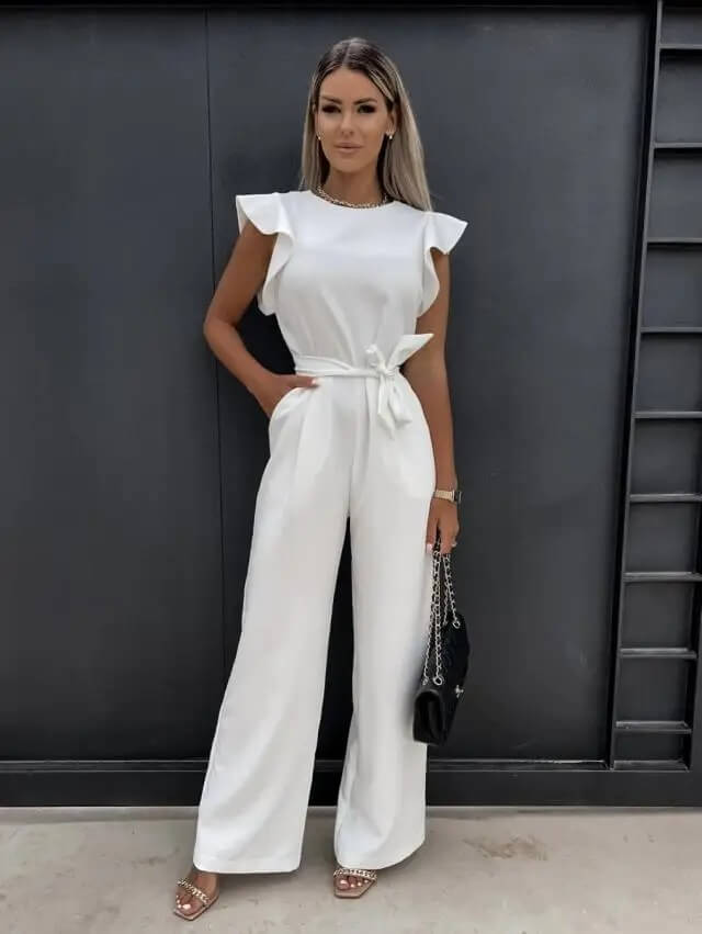 Women's Jumpsuit | Wide Leg, Butterfly Sleeves, Belt | Faye