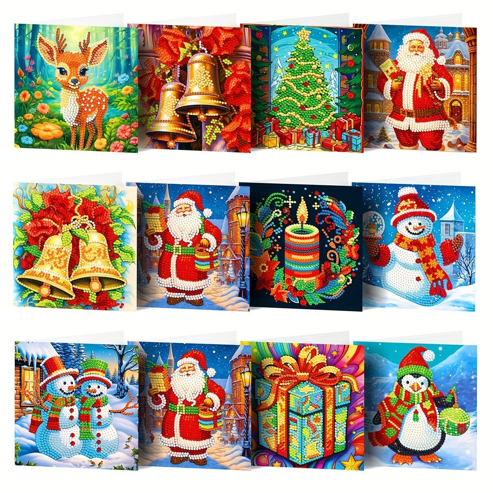 Diamond Painting Christmas Cards 12 Pack Santa Claus Handmade Gift