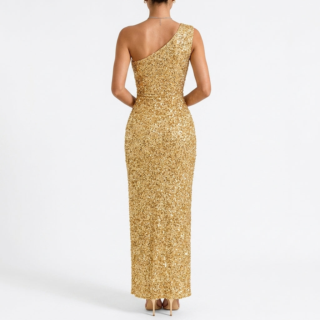 Cocktail Dress Women One Shoulder Fitted Side Slit Asymmetric Neckline