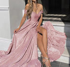 Women Off Shoulder Maxi Dress Glitter