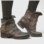 Xanthe | Women's Ankle Boots | Distressed Faux Leather, Buckle Strap | Western Style