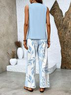 Women 2 Piece Sleeveless Top Wide Leg Printed Pants Set