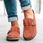 Women Suede Slip-On Mules Platform Sole Buckle Strap