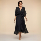 Midi Dress Women Lightweight Flowy Relaxed Fit V Neck Flared Hem