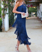Long summer dress women dropped shoulder maxi length, relaxed one-piece design