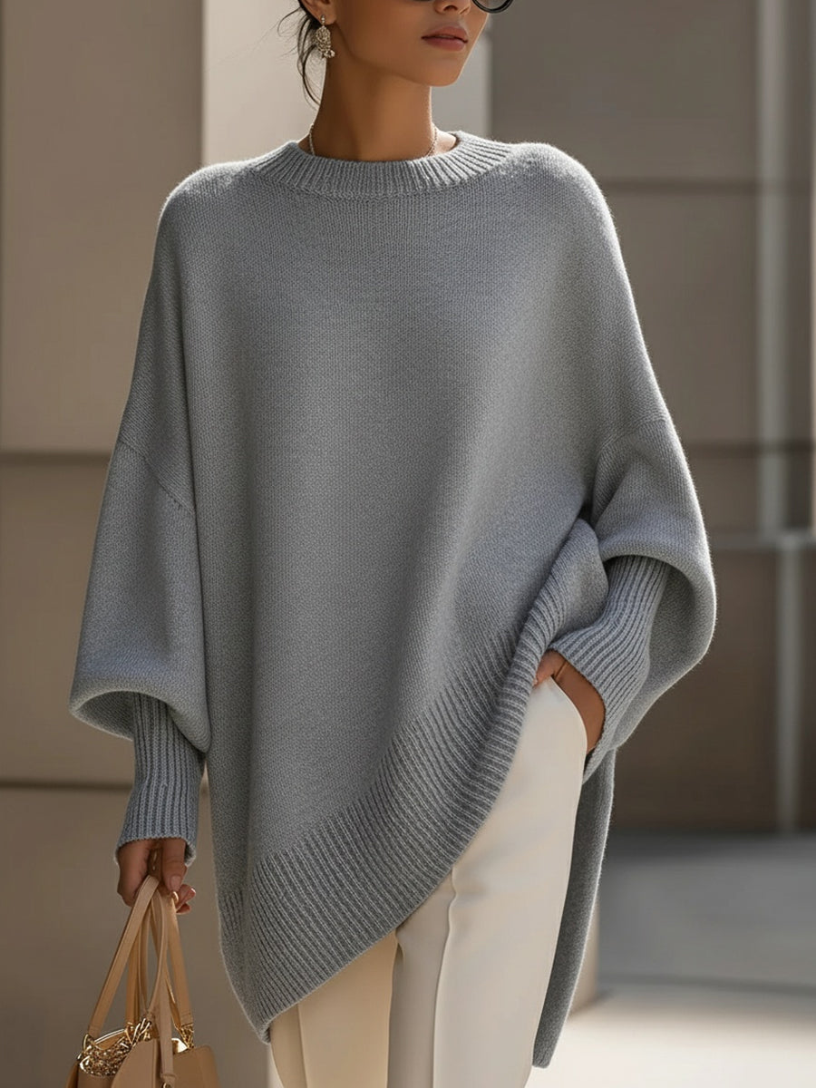 Women oversized pullover relaxed fit with ribbed round neckline and wide sleeves