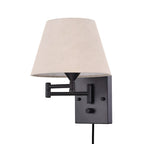 Luna | Swing Arm Wall Lamp | Plug-In, Linen Shade, Black | 1-Light