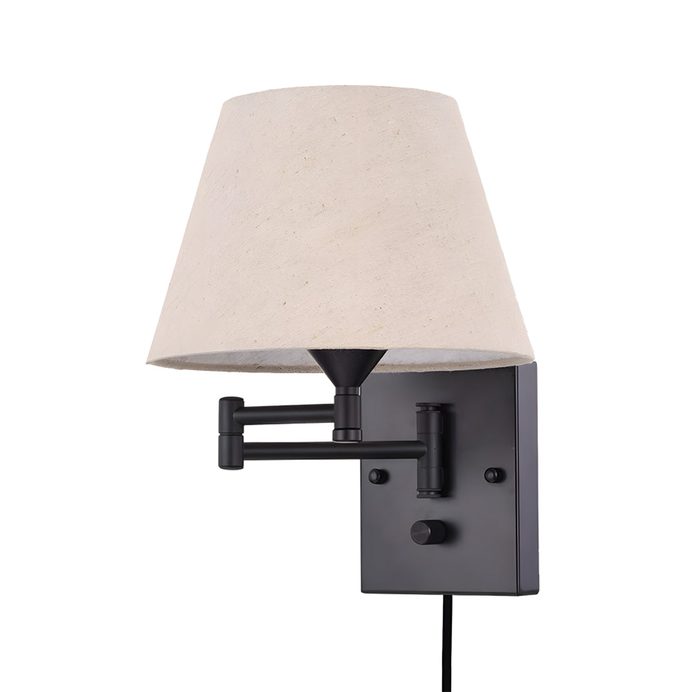 Luna | Swing Arm Wall Lamp | Plug-In, Linen Shade, Black | 1-Light