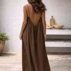 Linen Dress Women Sleeveless Long Maxi Cotton Blend Open Back
