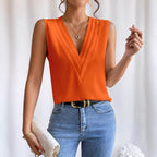 Women Sleeveless Blouse Oversized V Neck Pleated | Bea