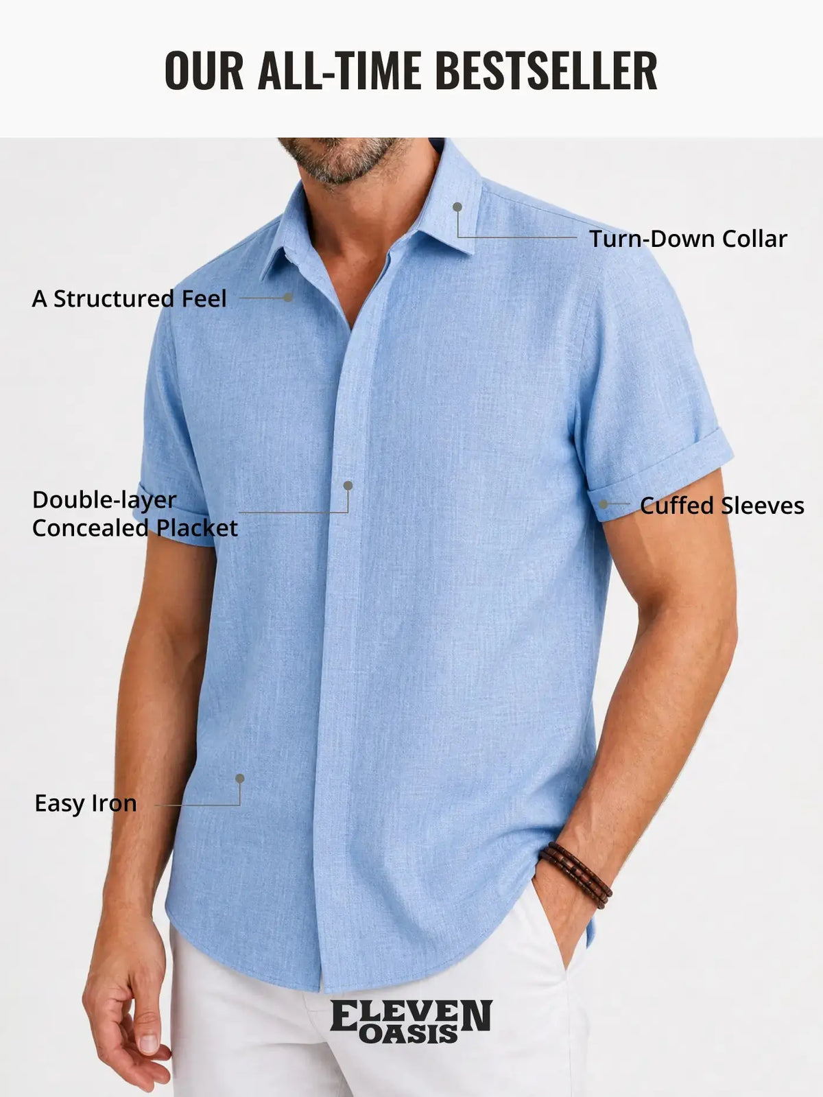 Linen Shirt Men Short Sleeve Button Down Regular Fit Cotton Blend