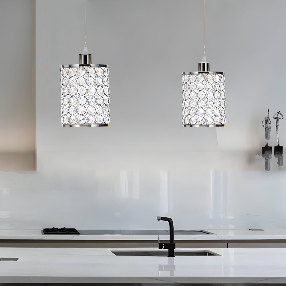 Amara | Crystal Pendant Chandelier | Nordic Minimalist, 2 Pcs | Black & Chrome