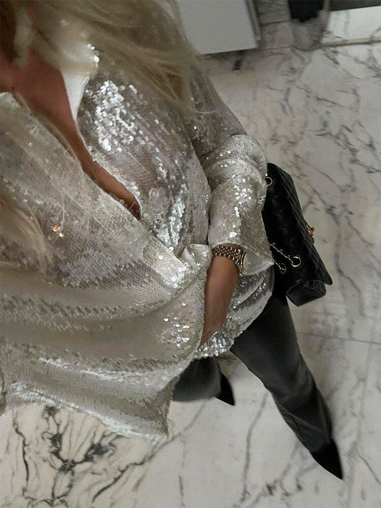 Women Sequin Oversized Blouse Glitter | Halle