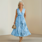 Women Flowy Midi Dress Pleated