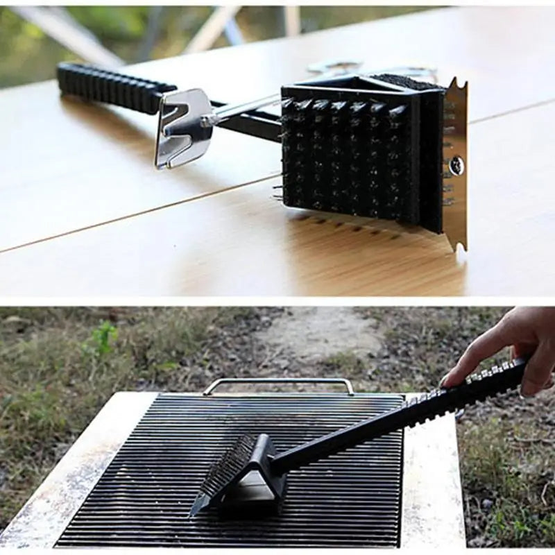 Mila | BBQ Grill Brush | 3-in-1 with Scraper & Sponge | Black
