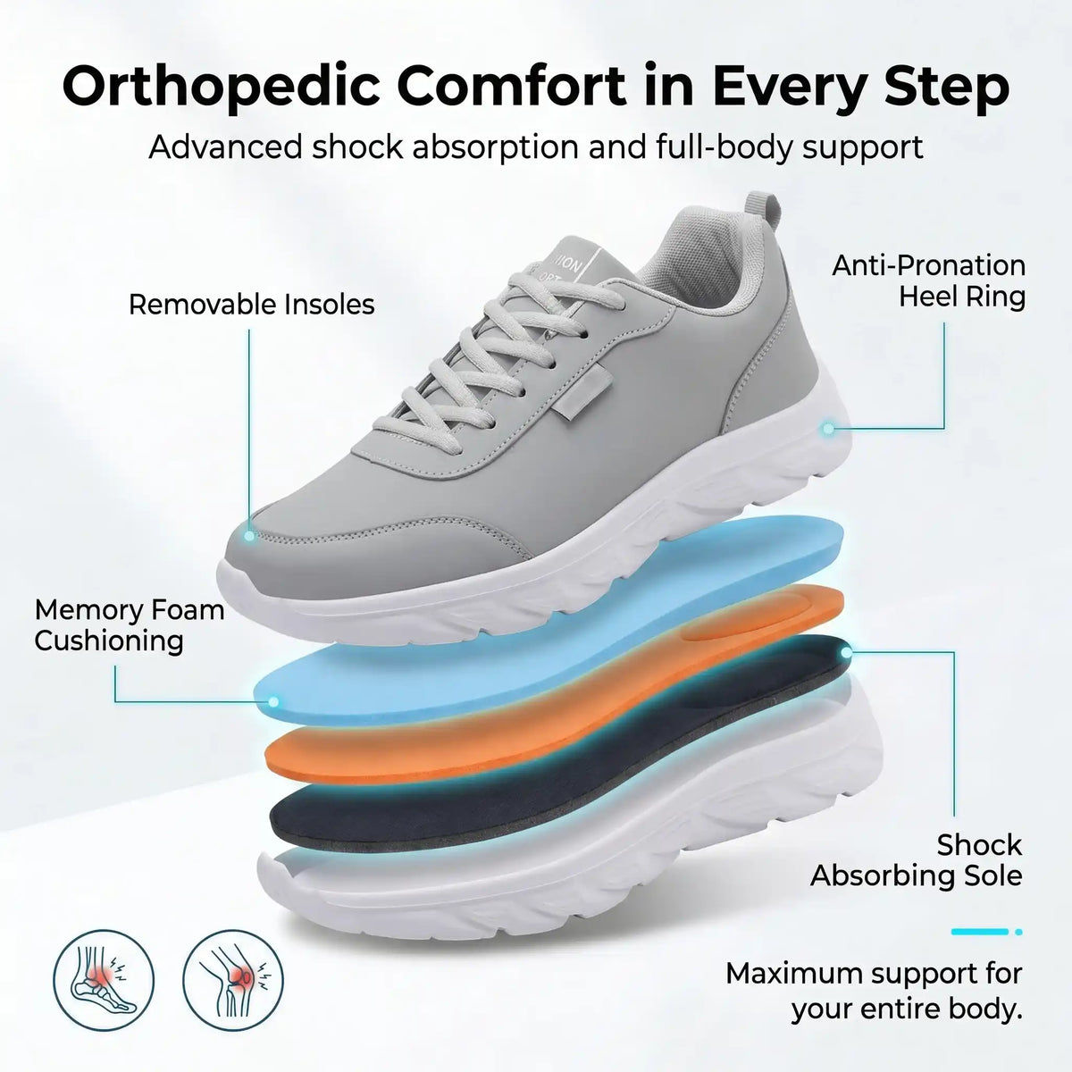 Men Orthopedic Shoes Wide Toe Box Arch Support Insoles Included