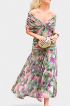 Ivy | Women's Floral Midi Dress | V-Neck, Pleated Waist