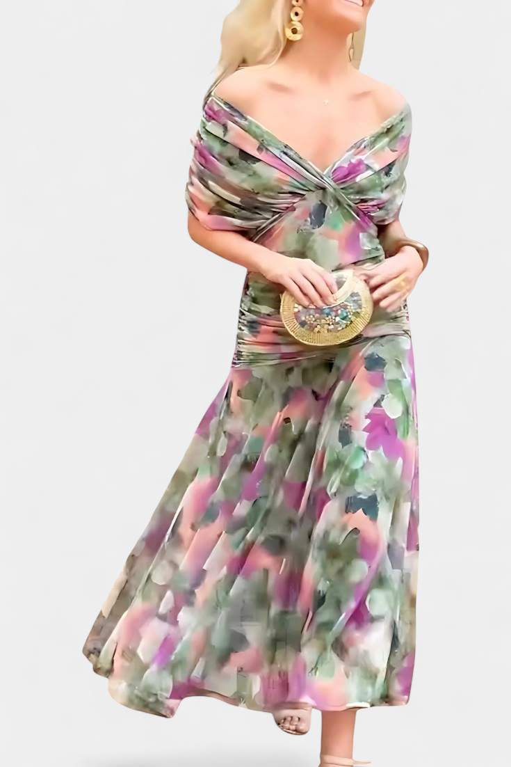 Ivy | Women's Floral Midi Dress | V-Neck, Pleated Waist